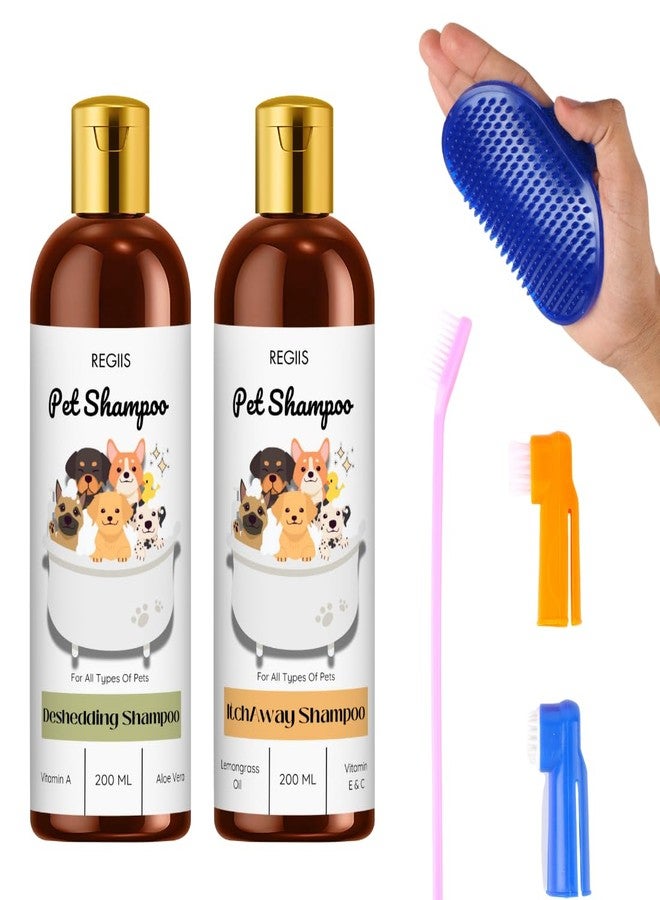 مجموعة شامبو الحيوانات الأليفة من ريجيس مع ملحقات العناية، تركيبة لإزالة الشعر الزائد وتخفيف الحكة، 200 مل، عبوتان مع فرشاة وأمشاط (عبوة من 4 قطع) - Image 1